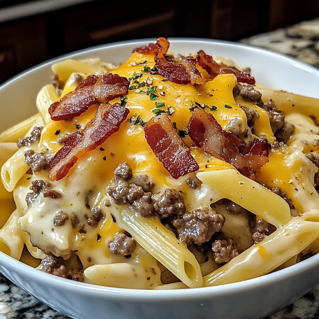 Loaded Bacon Cheeseburger Alfredo Pasta