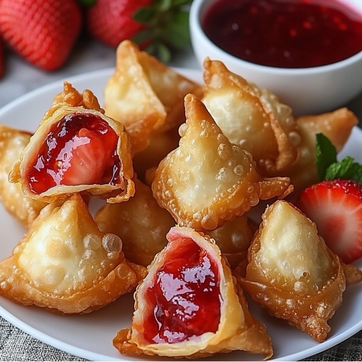 Deep-Fried Strawberry Cheesecake Stuffed Wonton Bites